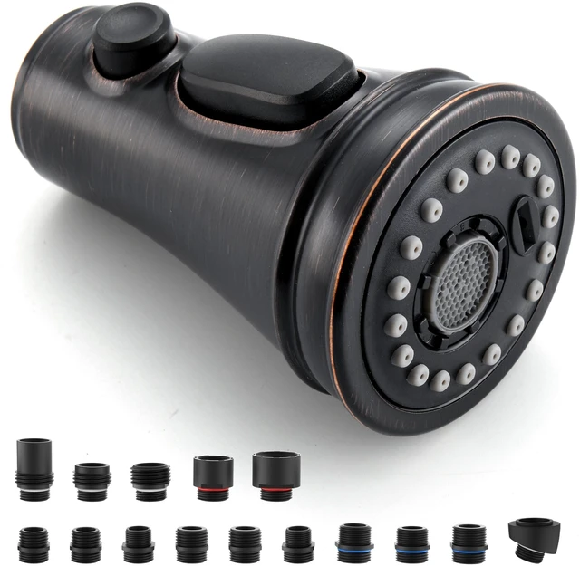 Main image of Kitchen Faucet Replacement Spray Head - with 15 Adapters, Oil Rubbed Bronz Pull Down Kitchen Sink Faucet Sprayer Head, 3-Function Nozzle Stream/Spray/Blade, Easy to Install, Compatible with Moen Delta