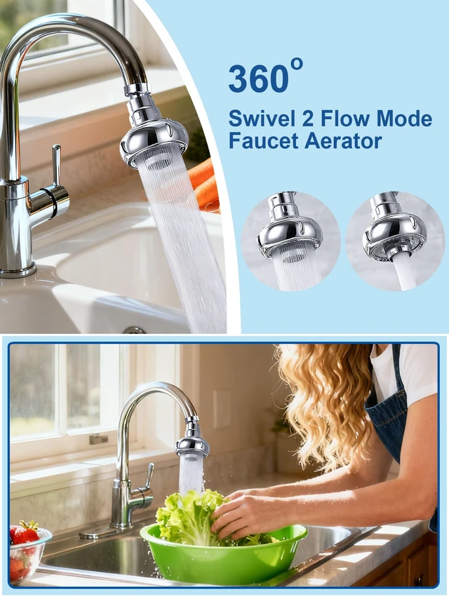 Alt view image 2 of 7 - 360° Swivel Kitchen Faucet Aerator,Anti-Splash Dual-function Kitchen Faucet Sprayer Attachment,Large-diameter Shower Head Sink Aerator,Water Saving,Engineering Plastic PA66-3 Inch