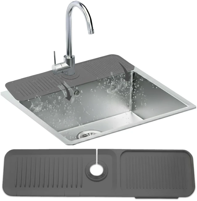 Main image of Silicone Faucet Mat for Kitchen Sink 17.7 Inch | 5° Slope Fast Self-Draining Sink Splash Guard | Multipurpose Faucet Mat Foldable Durable No Smell | Cut-to-Fit Opening Up to 2.6in|Dark Grey