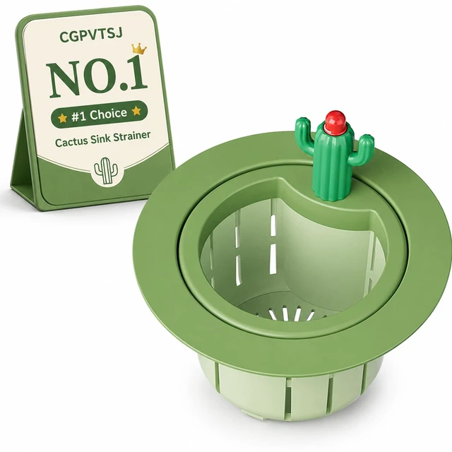 Main image of Sink Drain Strainer Basket Kitchen Filter Hanging Multifunctional Plastic Green Accessories Kit Corner Cute Stuff Cactus Catcher Food Style Triangle Faucet Smart Draining Over