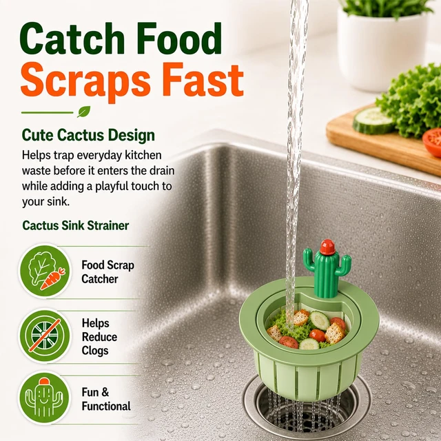 Alt view image 2 of 7 - Sink Drain Strainer Basket Kitchen Filter Hanging Multifunctional Plastic Green Accessories Kit Corner Cute Stuff Cactus Catcher Food Style Triangle Faucet Smart Draining Over