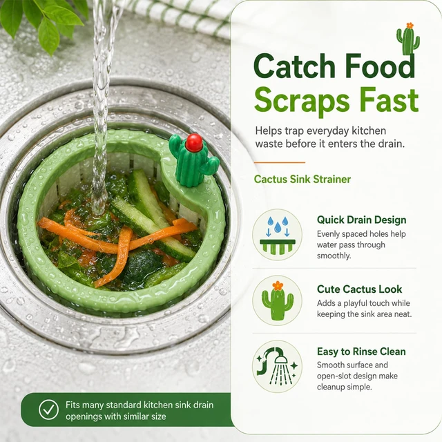 Alt view image 3 of 7 - Sink Drain Strainer Basket Kitchen Filter Hanging Multifunctional Plastic Green Accessories Kit Corner Cute Stuff Cactus Catcher Food Style Triangle Faucet Smart Draining Over
