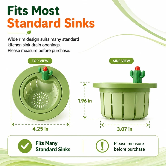 Alt view image 4 of 7 - Sink Drain Strainer Basket Kitchen Filter Hanging Multifunctional Plastic Green Accessories Kit Corner Cute Stuff Cactus Catcher Food Style Triangle Faucet Smart Draining Over