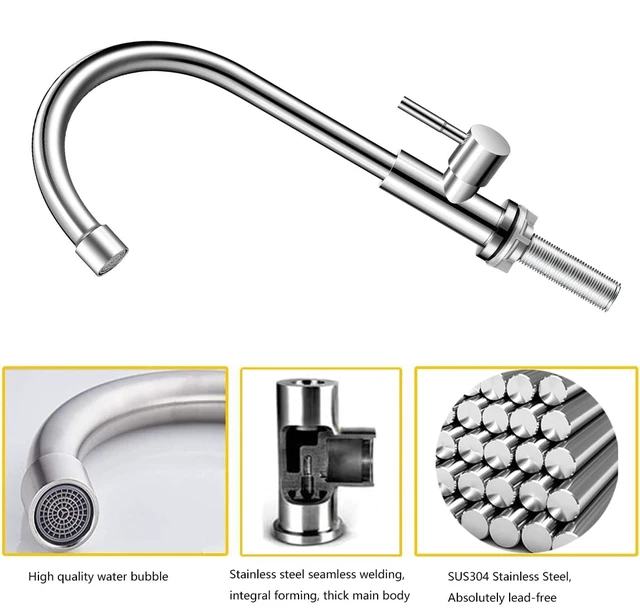Alt view image 2 of 4 - Brushed Nickel Cold Water Faucet Only,Single Handle Single Hole SUS304 Stainless Steel Cold Water Faucet for Kitchen.Outdoor(Stainless Steel nut, Longer Threaded Rod)
