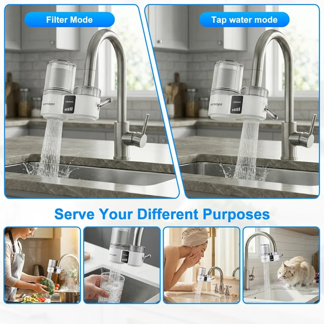 Alt view image 7 of 7 - T9-UF Faucet Water Filter for Kitchen Sink, with Smart Display | NSF/ANSI 42 Certified Tap Water Purifier, 0.01 Micron Ultrafiltration, 400 Gallon Capacity, White, with 1 Replacement