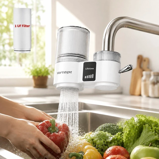 Main image of T9-UF Faucet Water Filter for Kitchen Sink, with Smart Display | NSF/ANSI 42 Certified Tap Water Purifier, 0.01 Micron Ultrafiltration, 400 Gallon Capacity, White, with 1 Replacement