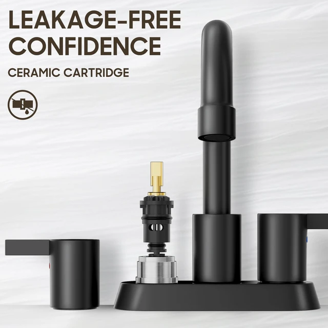 Alt view image 4 of 7 - 4 Inch 2 Handle Centerset Matte Black Lead-Free Modern Bathroom Faucet, 360 Swivel Spout 2-3 Hole RV Bathroom Vanity Sink Faucet with Pop Up Drain and Water Supply Lines,BF015-1-MB
