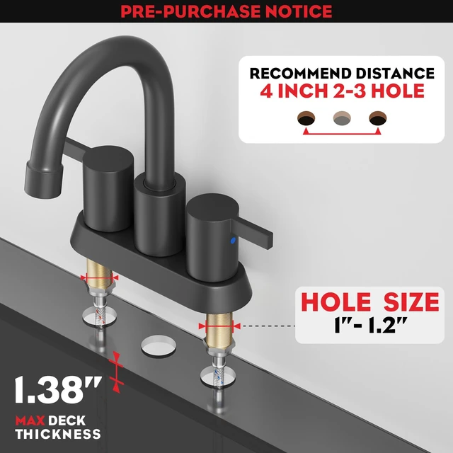 Alt view image 5 of 7 - 4 Inch 2 Handle Centerset Matte Black Lead-Free Modern Bathroom Faucet, 360 Swivel Spout 2-3 Hole RV Bathroom Vanity Sink Faucet with Pop Up Drain and Water Supply Lines,BF015-1-MB