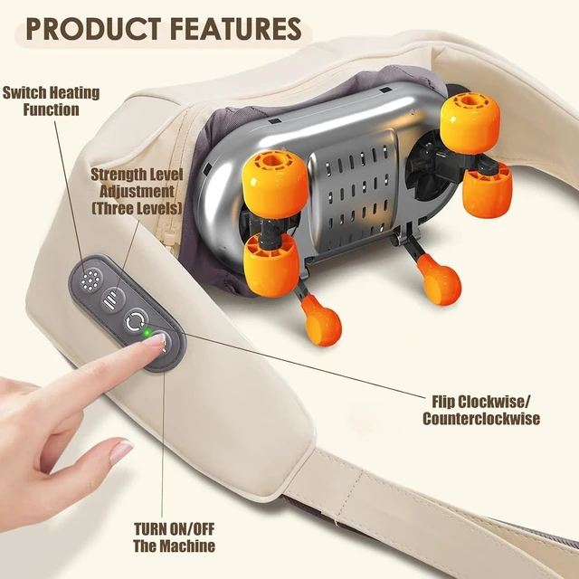 Alt view image 2 of 7 - Neck and Traps Massager with Heat, Shiatsu Back Pillow, 2 Heating Levels | Wireless Kneading Neck and Shoulder Massager Deep Tissue Massage Hands-Free, Unisex