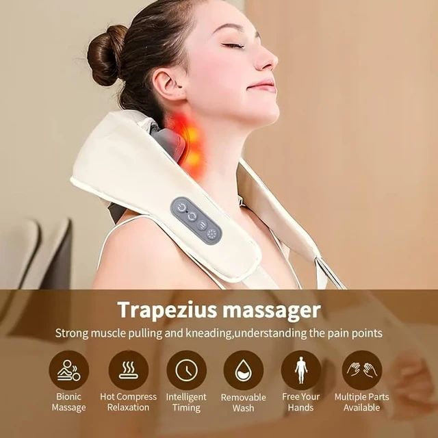 Alt view image 3 of 7 - Neck and Traps Massager with Heat, Shiatsu Back Pillow, 2 Heating Levels | Wireless Kneading Neck and Shoulder Massager Deep Tissue Massage Hands-Free, Unisex