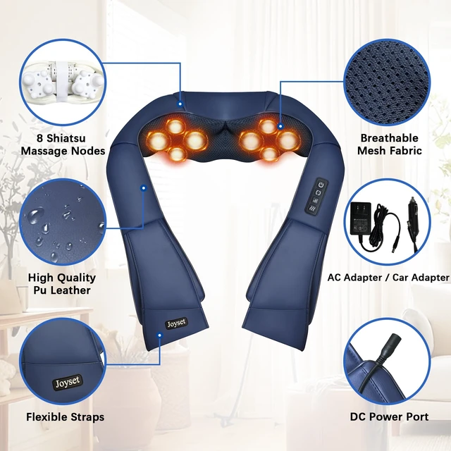 Alt view image 4 of 7 - Shiatsu Neck and Back Massager with Heat,Electric Shoulder Massager for Pain Relief Deep Tissue,3D Kneading Massage with Cloth Cover Easy to Clean (Blue)