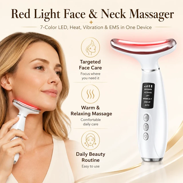 Alt view image 2 of 7 - Red Light Therapy for Face and Neck, 7-Color LED Face Massager with EMS, Heat & Vibration, 6 Modes & 4 Intensities, Rechargeable Face Sculpting Tool for At-Home Skincare