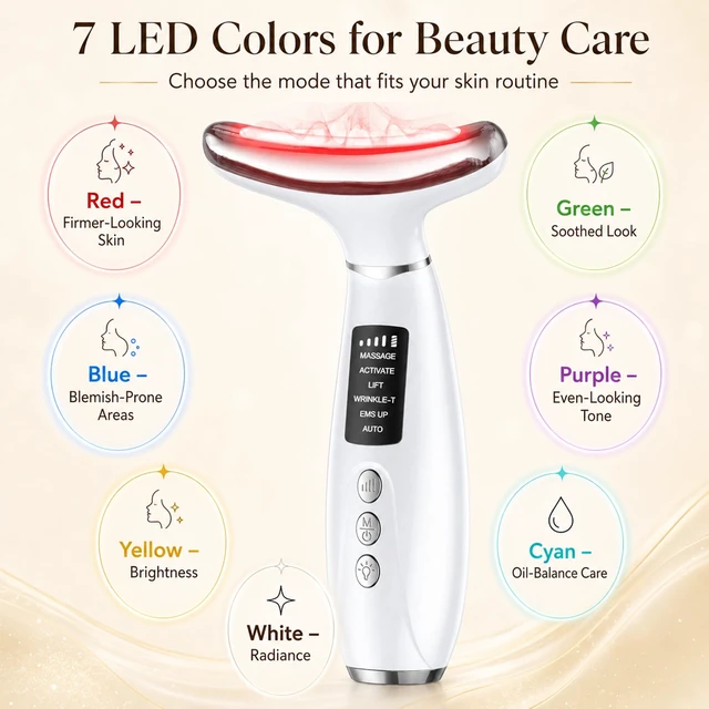 Alt view image 3 of 7 - Red Light Therapy for Face and Neck, 7-Color LED Face Massager with EMS, Heat & Vibration, 6 Modes & 4 Intensities, Rechargeable Face Sculpting Tool for At-Home Skincare