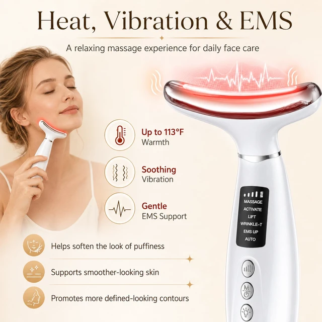 Alt view image 4 of 7 - Red Light Therapy for Face and Neck, 7-Color LED Face Massager with EMS, Heat & Vibration, 6 Modes & 4 Intensities, Rechargeable Face Sculpting Tool for At-Home Skincare