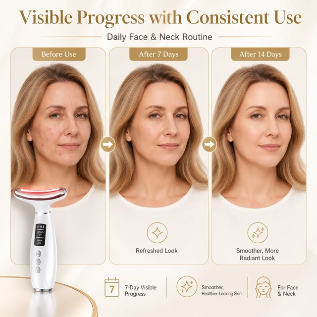 Alt view image 6 of 7 - Red Light Therapy for Face and Neck, 7-Color LED Face Massager with EMS, Heat & Vibration, 6 Modes & 4 Intensities, Rechargeable Face Sculpting Tool for At-Home Skincare