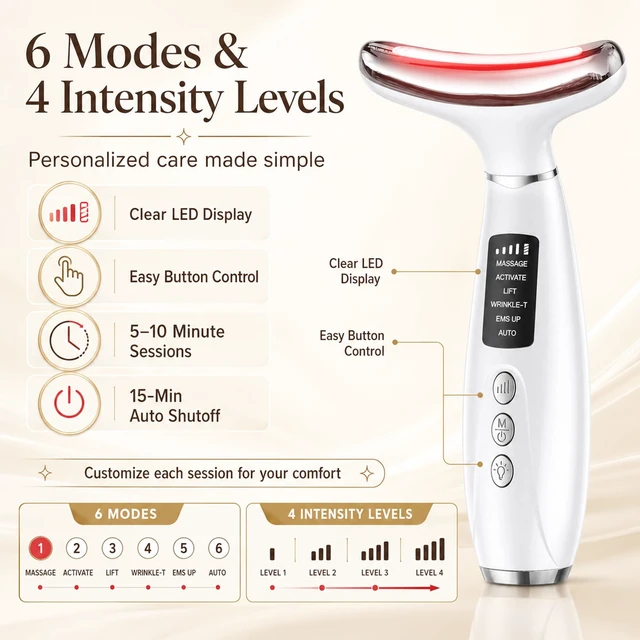 Alt view image 5 of 7 - Red Light Therapy for Face and Neck, 7-Color LED Face Massager with EMS, Heat & Vibration, 6 Modes & 4 Intensities, Rechargeable Face Sculpting Tool for At-Home Skincare