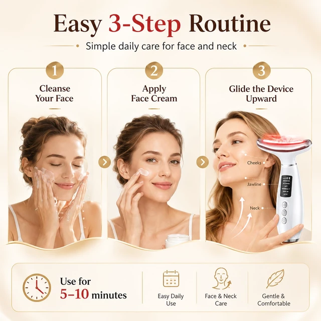 Alt view image 7 of 7 - Red Light Therapy for Face and Neck, 7-Color LED Face Massager with EMS, Heat & Vibration, 6 Modes & 4 Intensities, Rechargeable Face Sculpting Tool for At-Home Skincare