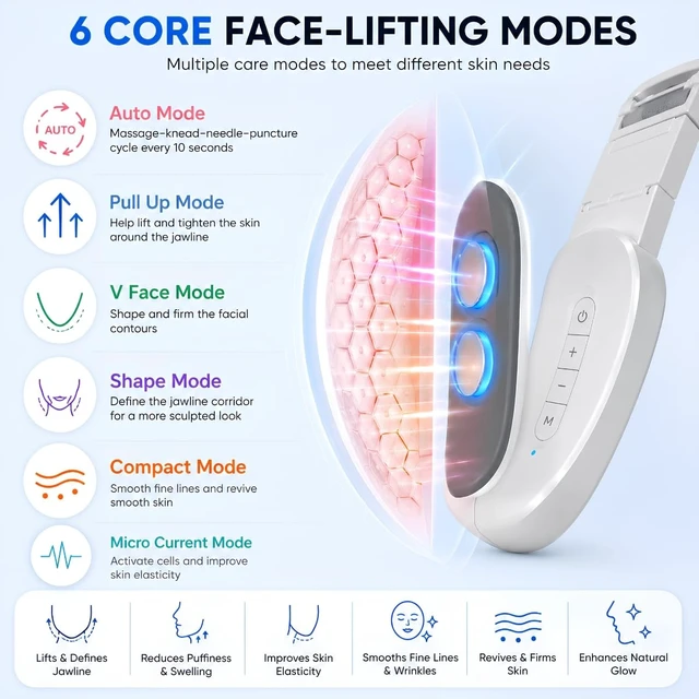 Alt view image 5 of 7 - Electric Double Chin Device and V-Face Machine with 6 Modes 12 Gear Waveform Strength Intelligent Face Slimming Massager for Chin Lift, Jawline Definition, V-Face Shaping and Facial Contouring