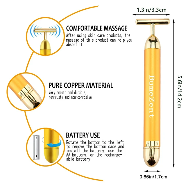 Alt view image 2 of 7 - Beauty Bar Gold Face Massager for Skin Care T-Shape Facial | T-Shape Electric Sign Face Massage Tools for Sensitive Skin Face Pull Tight Firming Lift Facial Face Lifting (Gold)