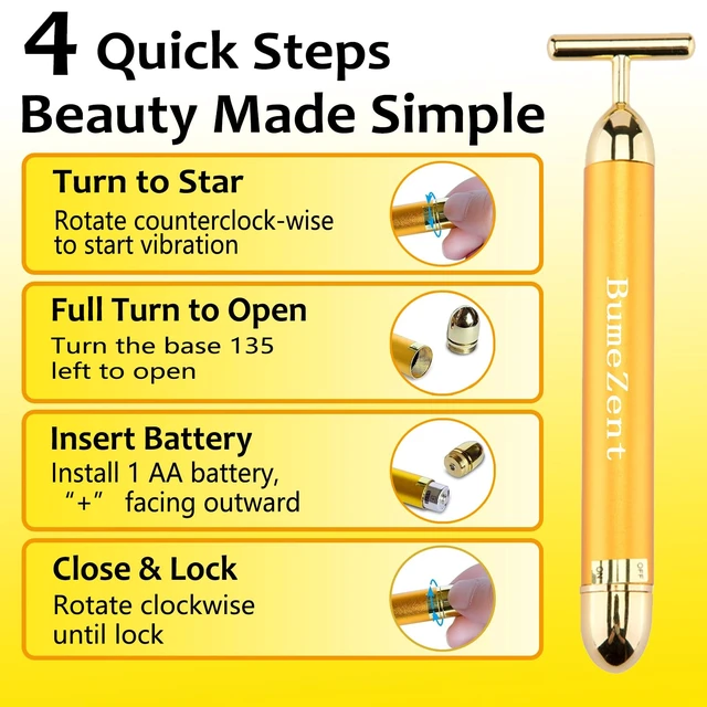 Alt view image 5 of 7 - Beauty Bar Gold Face Massager for Skin Care T-Shape Facial | T-Shape Electric Sign Face Massage Tools for Sensitive Skin Face Pull Tight Firming Lift Facial Face Lifting (Gold)