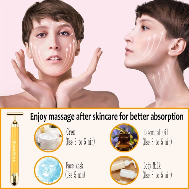 Alt view image 6 of 7 - Beauty Bar Gold Face Massager for Skin Care T-Shape Facial | T-Shape Electric Sign Face Massage Tools for Sensitive Skin Face Pull Tight Firming Lift Facial Face Lifting (Gold)