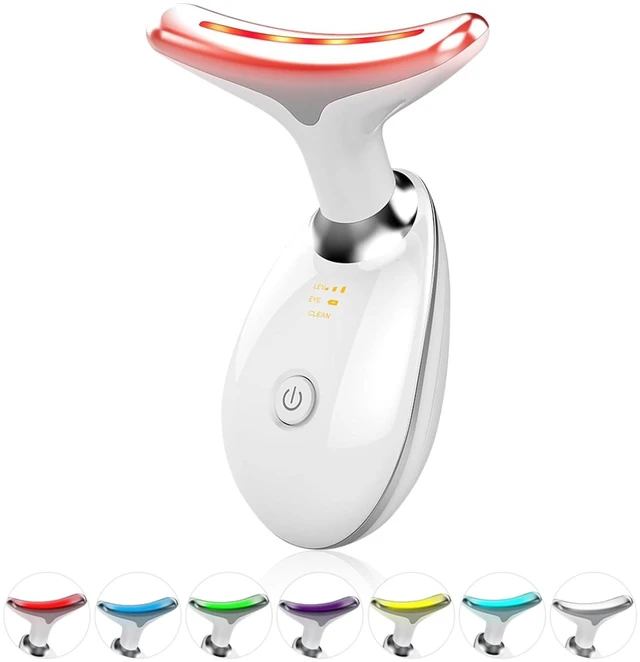 Main image of Face Light Therapy Device, Based on Triple Action LED, Thermal, and Vibration Technologies, Face and Neck Beauty Device with 7 Color LED for Home Use, Improve Skin(Glossy White)
