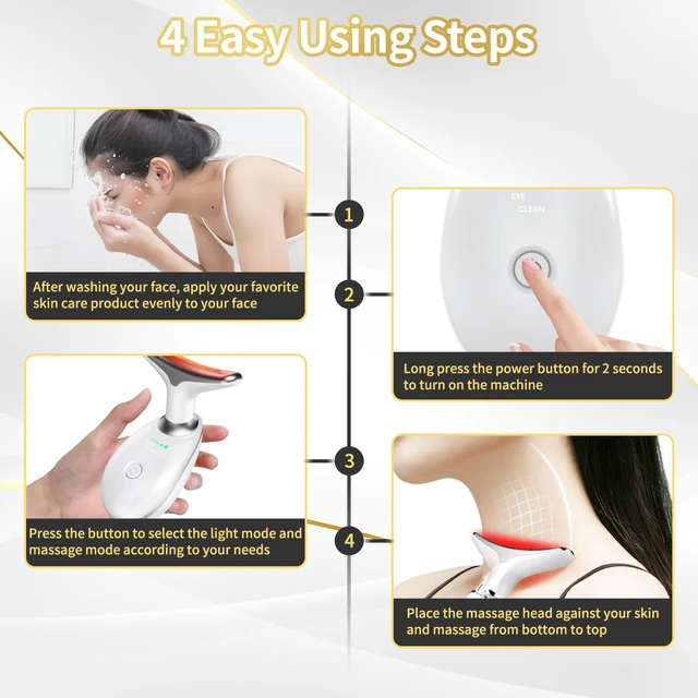 Alt view image 5 of 7 - Face Light Therapy Device, Based on Triple Action LED, Thermal, and Vibration Technologies, Face and Neck Beauty Device with 7 Color LED for Home Use, Improve Skin(Glossy White)