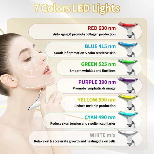 Alt view image 3 of 7 - Face Light Therapy Device, Based on Triple Action LED, Thermal, and Vibration Technologies, Face and Neck Beauty Device with 7 Color LED for Home Use, Improve Skin(Glossy White)