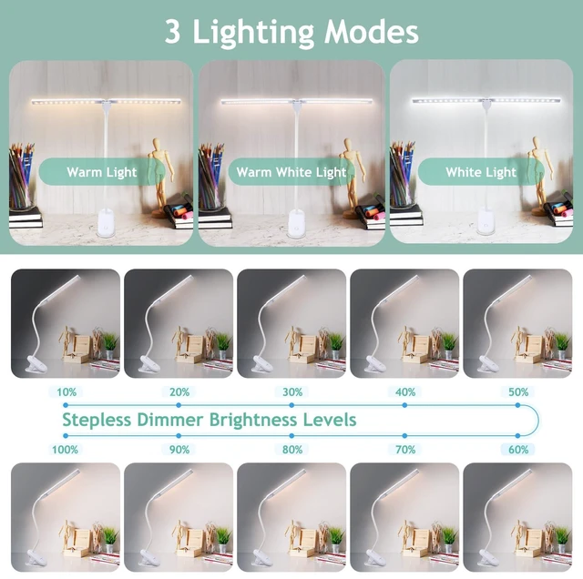 Alt view image 3 of 6 - LED Reading Light with Clip, Desk Lamp 48 LEDs 2600mAh Battery USB Rechargeable Book Lights Stepless Adjustable Brightness Eye Protection Flexible Table Lamps for Bed Headboard, Home, Office