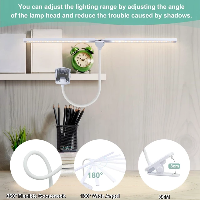 Alt view image 2 of 6 - LED Reading Light with Clip, Desk Lamp 48 LEDs 2600mAh Battery USB Rechargeable Book Lights Stepless Adjustable Brightness Eye Protection Flexible Table Lamps for Bed Headboard, Home, Office