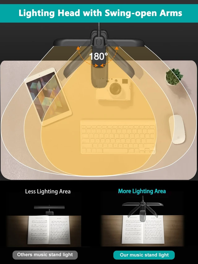 Alt view image 2 of 6 - 64 Led Rechargeable Music Stand Light - Folding Clip On Piano Lamp | Portable Professional with 5 Brightness×3 Color Temperature for Grand Piano and Book Reading