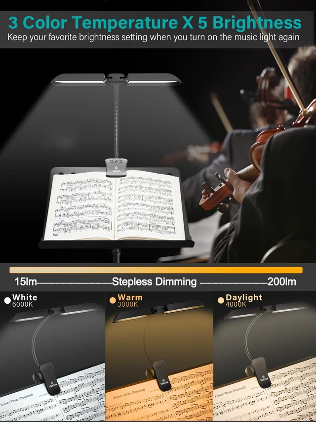 Alt view image 3 of 6 - 64 Led Rechargeable Music Stand Light - Folding Clip On Piano Lamp | Portable Professional with 5 Brightness×3 Color Temperature for Grand Piano and Book Reading