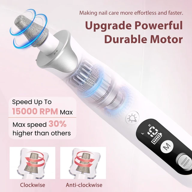 Alt view image 3 of 7 - Electric Nail Drill Kit, Professional Cordless Electric Nail File for Acrylic Gel Dip Powder Nails Portable Nail Machine Kit Manicure Pedicure Tools Set with Nail Drill Bits Sanding Bands (Silver)