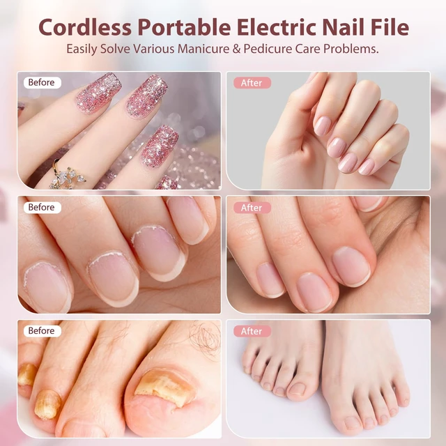 Alt view image 5 of 7 - Electric Nail Drill Kit, Professional Cordless Electric Nail File for Acrylic Gel Dip Powder Nails Portable Nail Machine Kit Manicure Pedicure Tools Set with Nail Drill Bits Sanding Bands (Silver)