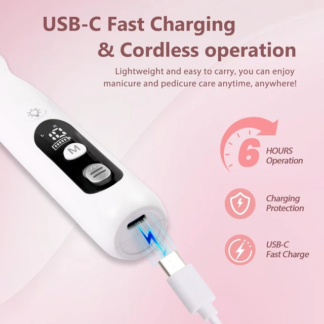 Alt view image 6 of 7 - Electric Nail Drill Kit, Professional Cordless Electric Nail File for Acrylic Gel Dip Powder Nails Portable Nail Machine Kit Manicure Pedicure Tools Set with Nail Drill Bits Sanding Bands (Silver)