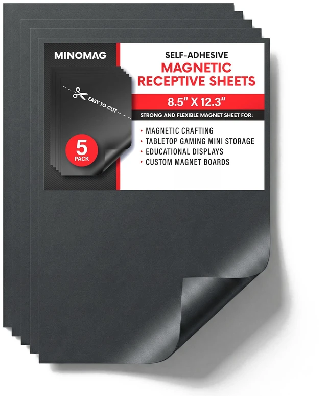 Main image of Magnet Receptive Ferrous Sheets with Strong Adhesive Backing, Flexible Rubber Sheet Metal for Arts, Crafts, Storage, Organization, 8.5 x 12.3 (Pack of 5)