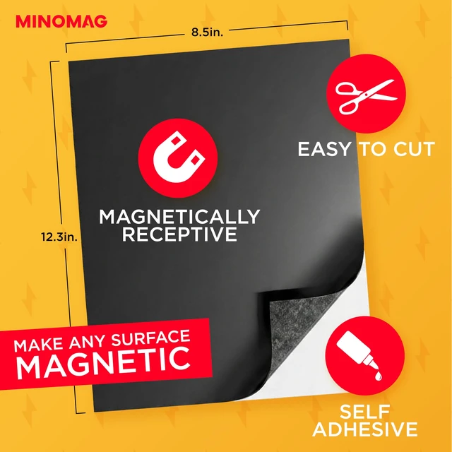 Alt view image 2 of 6 - Magnet Receptive Ferrous Sheets with Strong Adhesive Backing, Flexible Rubber Sheet Metal for Arts, Crafts, Storage, Organization, 8.5 x 12.3 (Pack of 5)