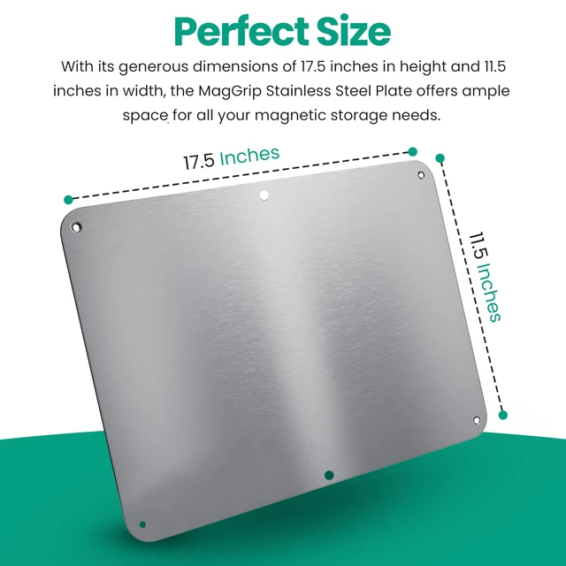 Alt view image 2 of 7 - 17.5inchX11.5inch Large Stainless Steel Plate for Magnets, 3M Adhesive Back, Mounting Screws, Ideal for Magnetic Shelf, Spice Holders, Colorful Magnets as a Gift. Mount Anywhere! (Silver, 1 Pack)