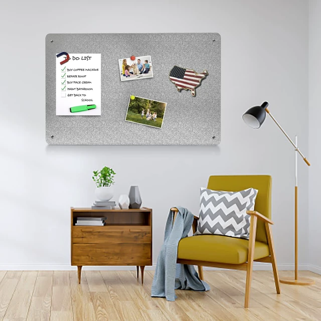Alt view image 4 of 7 - 17.7" x 11.8" 2 Pack Metal Magnetic Board - Magnet Bulletin Board to Display Magnetic Letters Numbers Animal, Poetry, Spice Jars, Notes, Photos, Suitable for Wall, Refrigerator, Cubicle, Cabinet