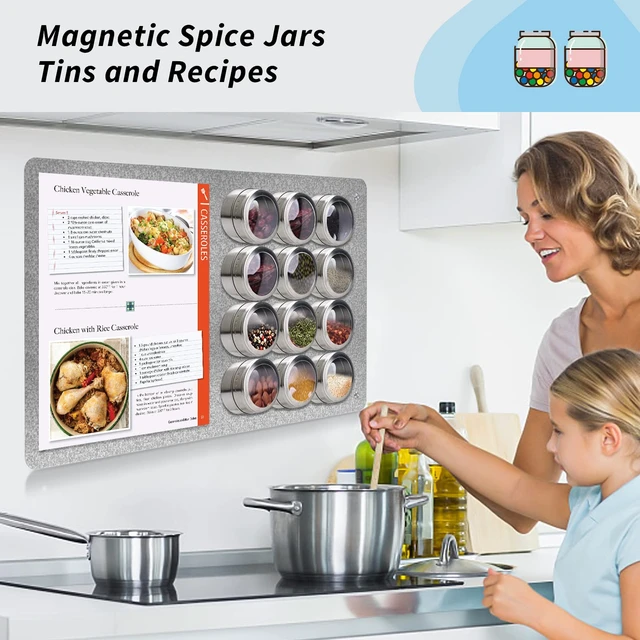 Alt view image 5 of 7 - 17.7" x 11.8" Metal Magnetic Board - Magnet Bulletin Board to Display Magnetic Letters Numbers Animal, Poetry, Spice Jars, Notes, Photos, Suitable for Wall, Refrigerator, Cubicle, Cabinet