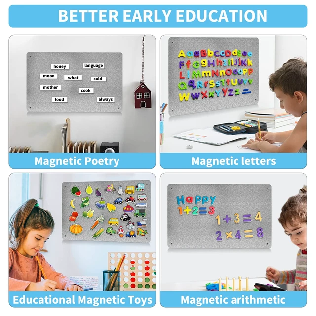Alt view image 7 of 7 - 17.7" x 11.8" Metal Magnetic Board - Magnet Bulletin Board to Display Magnetic Letters Numbers Animal, Poetry, Spice Jars, Notes, Photos, Suitable for Wall, Refrigerator, Cubicle, Cabinet