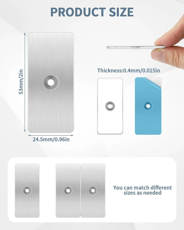 Alt view image 2 of 7 - 24 Pack Adhesive Metal Plates for Magnets, Ultra-Thin Strips 2 x 0.96 Inch | Strong Adhesive Backing with Pre-Drilled Holes. Works with Magnetic Stickers, Phone Mounts, LED Lights, and Non-steel Vents