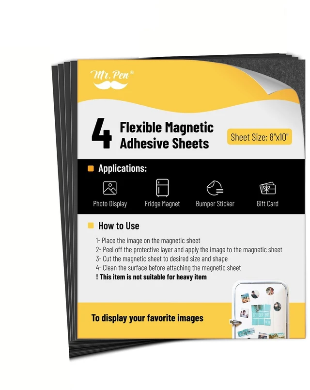 Main image of Adhesive Magnetic Sheets, 8" x 10", 4 Pack, Cuttable Magnets Flexible Magnet Sheets with Adhesive for Crafts Photos, Classroom Decorations, Easy Peel and Stickers for Planning