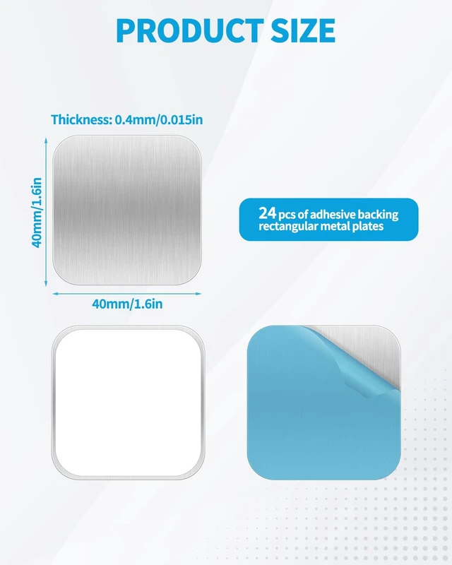 Alt view image 2 of 7 - 24 Pack Adhesive Metal Plates for Magnetic Mount, 1.6x1.6in Metal Strips for Magnets, Rectangular Steel Sheets for Non-Steel Vents (0.02 in)