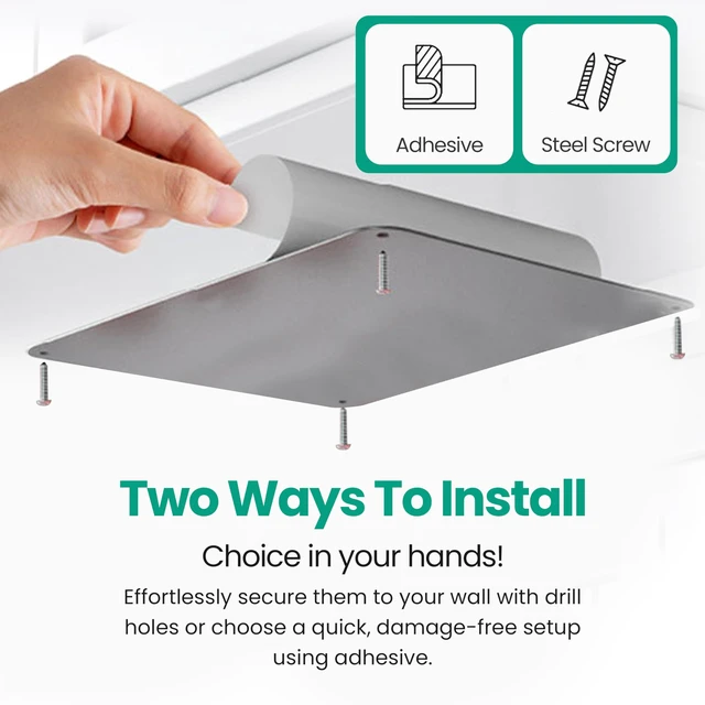 Alt view image 3 of 7 - 9 inches x 6.5 inches Stainless Steel Plate for Magnets, 3M Adhesive Back, Mounting Screws, Ideal for Magnetic Shelf, Spice Holders, Fridge Magnets. Mount Anywhere! (Silver, 1 Pack)