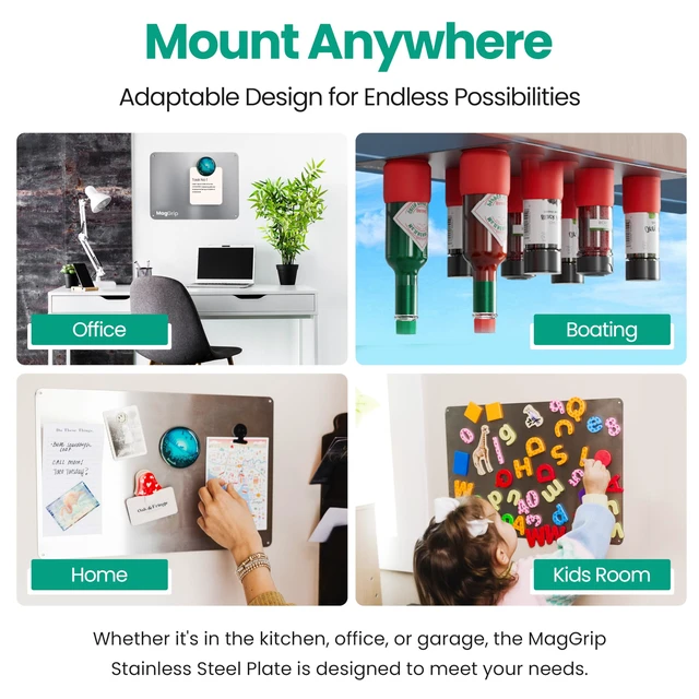 Alt view image 5 of 7 - 9 inches x 6.5 inches Stainless Steel Plate for Magnets, 3M Adhesive Back, Mounting Screws, Ideal for Magnetic Shelf, Spice Holders, Fridge Magnets. Mount Anywhere! (Silver, 1 Pack)