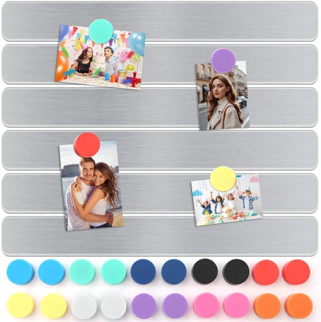 Main image of 6Pcs Magnetic Strip, Metal Magnet Board with 20 pcs Colorful Magnet | Magnetic Strips with Adhesive Backing for DIY, whiteboards & Fridge