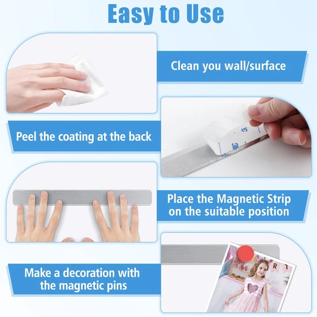 Alt view image 4 of 7 - 6Pcs Magnetic Strip, Metal Magnet Board with 20 pcs Colorful Magnet | Magnetic Strips with Adhesive Backing for DIY, whiteboards & Fridge