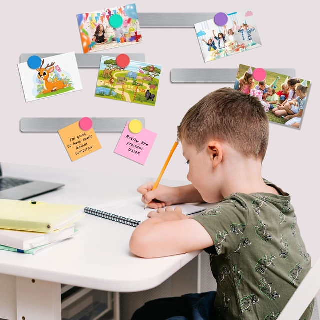 Alt view image 6 of 7 - 6Pcs Magnetic Strip, Metal Magnet Board with 20 pcs Colorful Magnet | Magnetic Strips with Adhesive Backing for DIY, whiteboards & Fridge