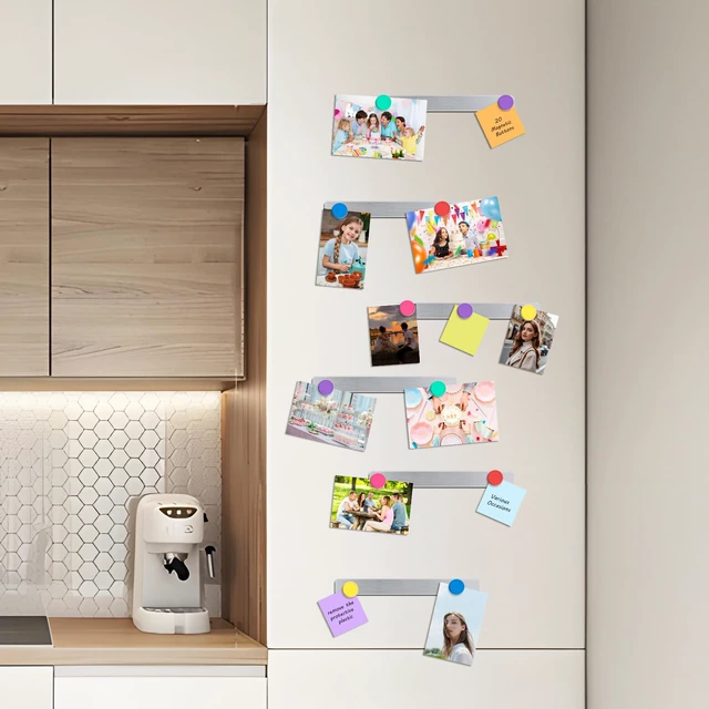 Alt view image 7 of 7 - 6Pcs Magnetic Strip, Metal Magnet Board with 20 pcs Colorful Magnet | Magnetic Strips with Adhesive Backing for DIY, whiteboards & Fridge